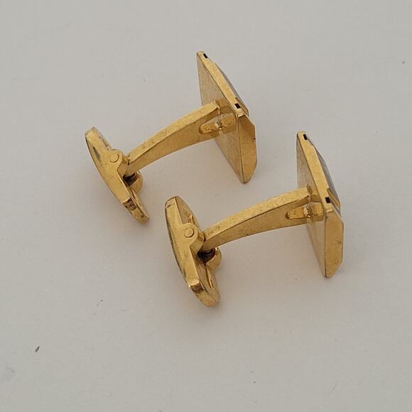 Givenchy G French Tie Bar Clip Cufflinks Set Gold Silver Tone Logo Geometric - Picture 13 of 15